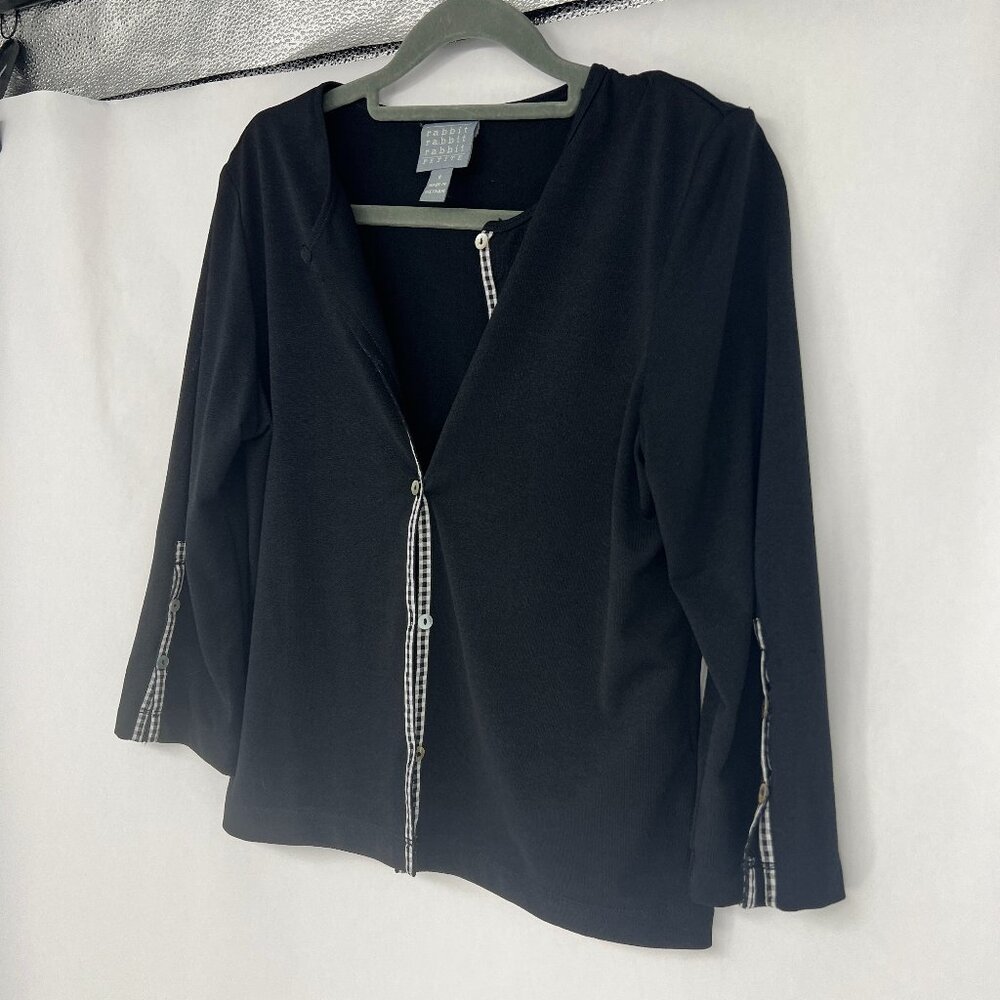 Rabbit Rabbit Rabbit Black Cardigan with Gingham Trim